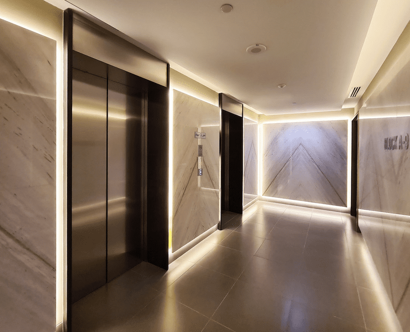 Open-plan living and dining area with seamless flow and cultural district views at Ajwan Towers.